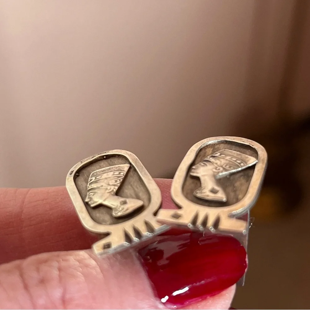 Antique Art Deco Victorian Egyptian Pharaoh Sterling silver Cufflinks